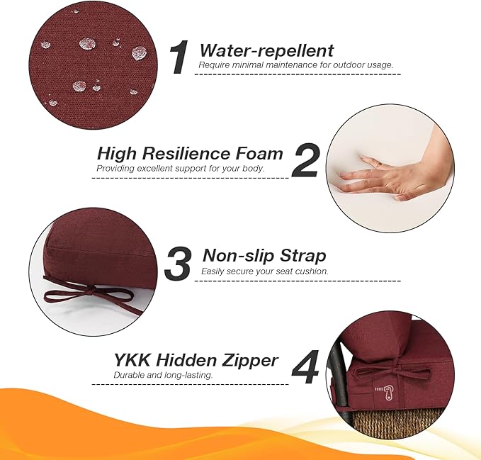 Sunbrella Outdoor Separate High Back Cushion Seat Pads, 2-Pack 44 x 21 Inch Water-Repellent & Fade-Resistant Patio Furniture Cushions with Ties for Adirondack, Rocking Chairs, Spectrum Brick
