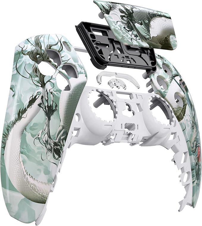 eXtremeRate Jade Dragon - Cloud Dominator Touchpad Front Top Shell Compatible with ps5 Controller BDM-010 020 030 040 050, DIY Replacement Shell & Touch Pad Cover Compatible with ps5 Controller