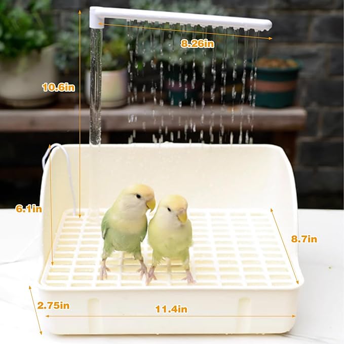 Parrot Bathtub Bird Automatic Bath Shower,Large Bird Shower Fountain Indoor Bathtub with Running Water, Contains USB and Pump,for Pet Birds, African Grey, Cockatiel, Conure, Budgie, Lovebird(White)