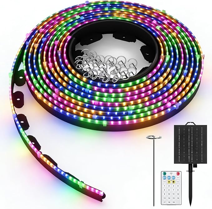 Landscape Edging with Solar String Lights, 33FT, 2in Depth, Metal Stakes & Light Remote, No-Dig Garden Edging with Timer & 19 Light Modes Landscape Border for Curved Straight Beds, Black