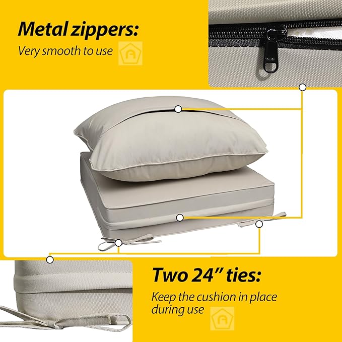 AAAAAcessories Outdoor Seat Cushions for Chairs, Fade-Resistant, Waterproof Patio Furniture Replacement Cushions, 24" x 24" x 5" + 24" x 19", Beige