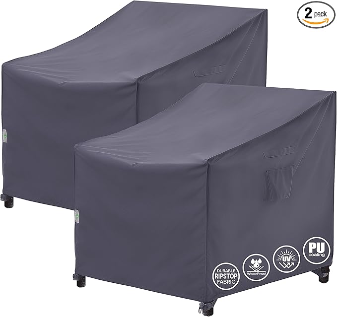 F&J Outdoors Patio Chair Covers Waterproof UV Resistant Heavy Duty Outdoor Dining Chair Adirondack Chair Cover, Grey, 2Pack, 28" W x 30" D x 36" H