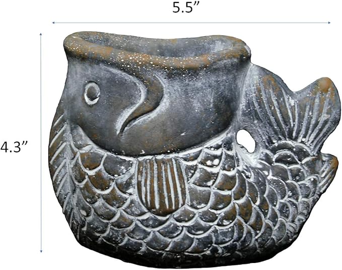 Classic Home and Garden Cement Buddies Animal Planter - Cute Desk Decoration - UV Coated Animal Vase w/Removable Drain Plug -Succulent Planter for Indoor/Outdoor Use (Largemouth Bass, Bronze, Small)