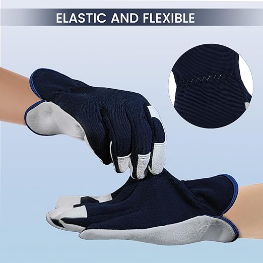 KKOYING Gardening Gloves, Garden Gloves for Women and Men, Thorn Proof Working Gloves, Durable Leather Work Garden Gloves for Yard & Outdoor Work, Blue, L