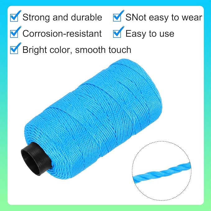 MECCANIXITY Nylon String 3 Strands Twisted Mason Line 1.5mm x 218 Yards Nylon Twine String for DIY Projects, Home Improvement, Gardening, Gift Wrapping, Christmas Party Supplies, Sky Blue