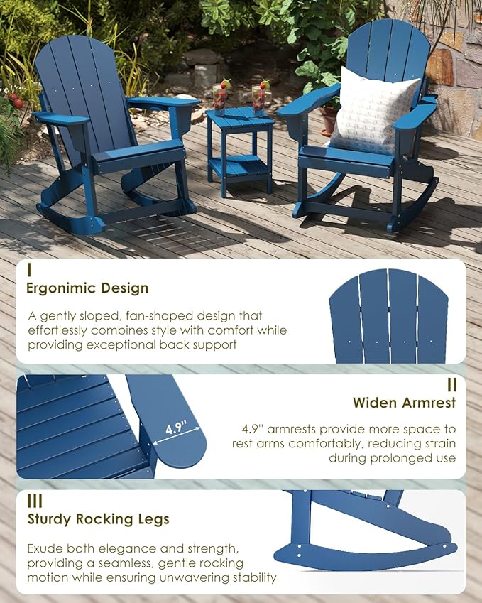 GREENVINES Adirondack-Rocking-Chairs | Set of 2 | HDPE Plastic | Porch Rocker Chair | for Outdoor Patio Deck | Weatherproof | Blue