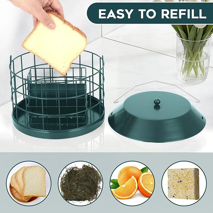 Caged Suet Bird Feeder for Outdoors Hanging, Squirrel Proof Double Suet Feeder for Small Birds, Metal Cage with Detachable Hook, Large Space, Outdoors Weatherproof, Green