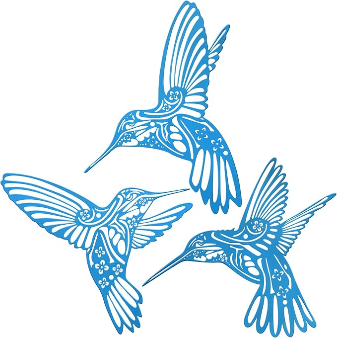 QZGXDECO Metal Hummingbird Outdoor Wall Art Decor-Blue Birds Wall Decorations Hanging Ornaments-Fence Decorations Outdoor Wall Sculpture for Kitchen Patio Bedroom Living Room Bathroom Balcony