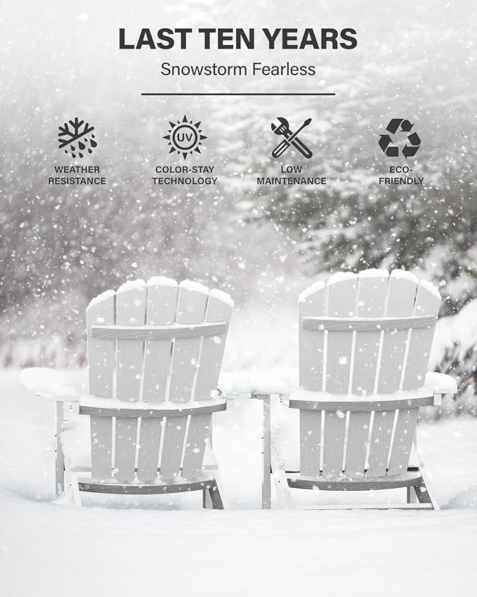 YEFU Adirondack Chairs Set of 8: Outdoor Chair HIPS Plastic Adirondack Chairs - Patio Chairs with Wood Texture - Lawn Fire Pit Deck Porch Garden Chairs for Adults(White)
