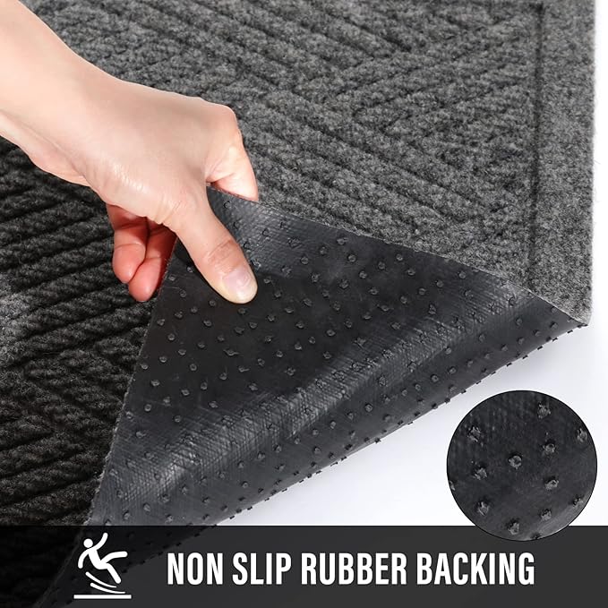 Sturdy Front Door Mat, Absorbent Muddy Dirt Resist Welcome Door Mats Outdoor Indoor, Stain and Fade Resistant, Non-Slip Rubber Backing Low Profile Doormat for Entryway, 47×32, Grey