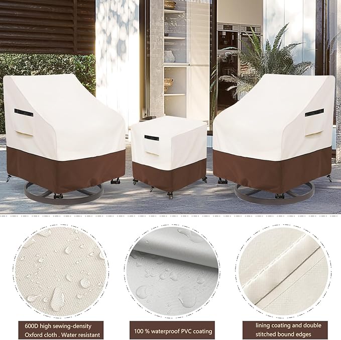Patio Furniture Set Covers for 3 Piece Outdoor Bistro,Waterproof 100% Outdoor Furniture Cover for 2 Swivel Chairs and Coffee Table,Beige
