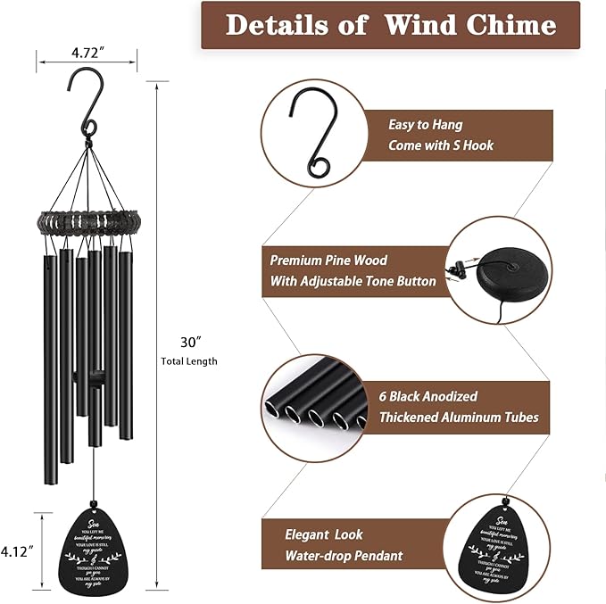 Sympathy Gifts for Loss of Son, Memorial Wind Chimes for Loss of Son, Grief Wind Chimes Son, Bereavement Condolence Funeral Gifts for Loss of Son, Windchimes in Memory of A Loved Son