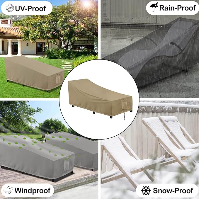 OutdoorLines Outdoor Waterproof Patio Chaise Lounge Chair Cover - UV Resistant Lounger Covers Heavy Duty Weatherproof Patio Sofa Furniture Covers, 2 Packs, 78Wx35.5Dx33H Inches, Camel