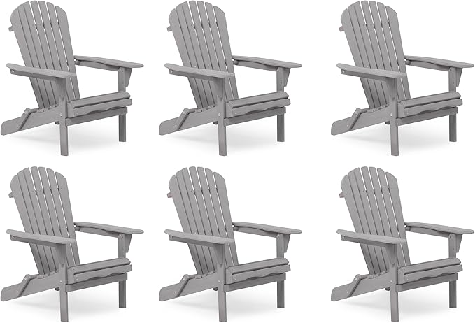 Wooden Folding Adirondack Chair Set of 6, Pre-Assembled BackRest Wood Lounge Chair for Outdoor Patio Garden Lawn Backyard Deck Pool Beach Firepit