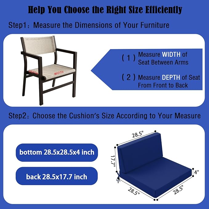 Outdoor Cushions for Patio Furniture, Outdoor Seat and Back Cushion, Waterproof Hampton Bay Deep Seat Replacement Couch Cushions for Garden Lawn, 28.5x28.5 Navy