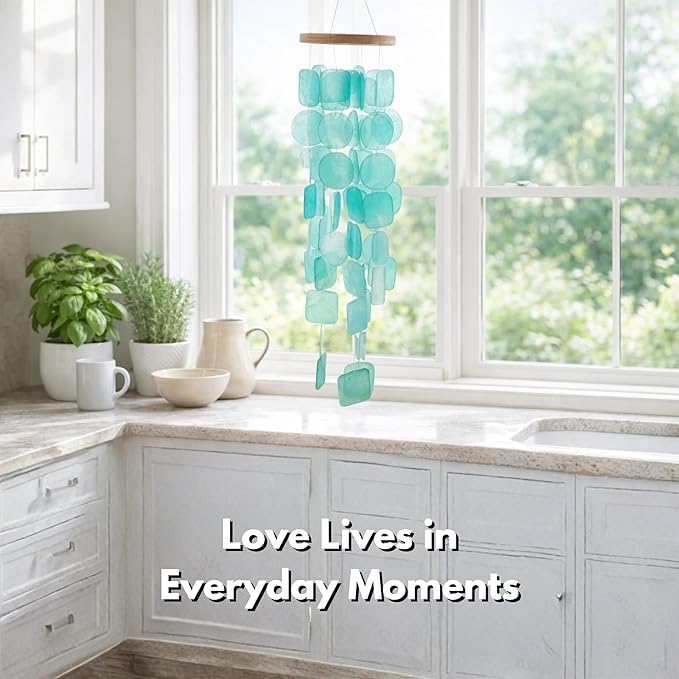 Solange & Frances Turquoise Sea Glass Wind Chimes for Outside - Ideal Gifts for Women Who Have Everything. Unique Valentines Day Gifts for Her, Valentines Gift Ideas