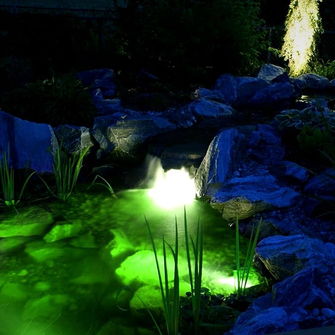 9W LED Underwater Lights Low Voltage 12V AC/DC, Architectual Grade Light Fixture Stainless Steel with Green Lighting, Suitable for Pond, Fountain Landscape Lighting Projects