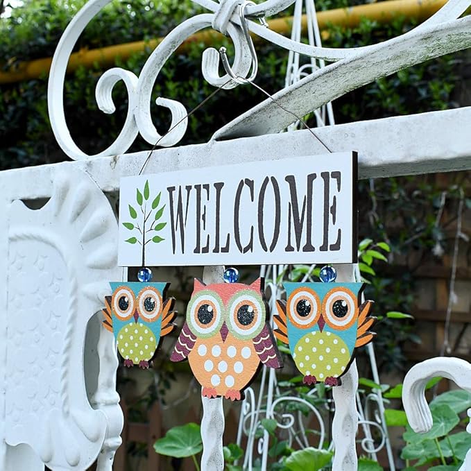 Owl Welcome Sign Door Decoration Hanging Welcome Sign Wood Wall Hanging Sign Door Decor Home Porch Decorations for Fall Halloween