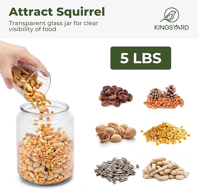 Kingsyard Recycled Plastic Squirrel Feeder for Outside, Squirrel Feeder Box with Peanuts Corn Storage Jar, Sturdy & Durable, Weatherproof (Brown)