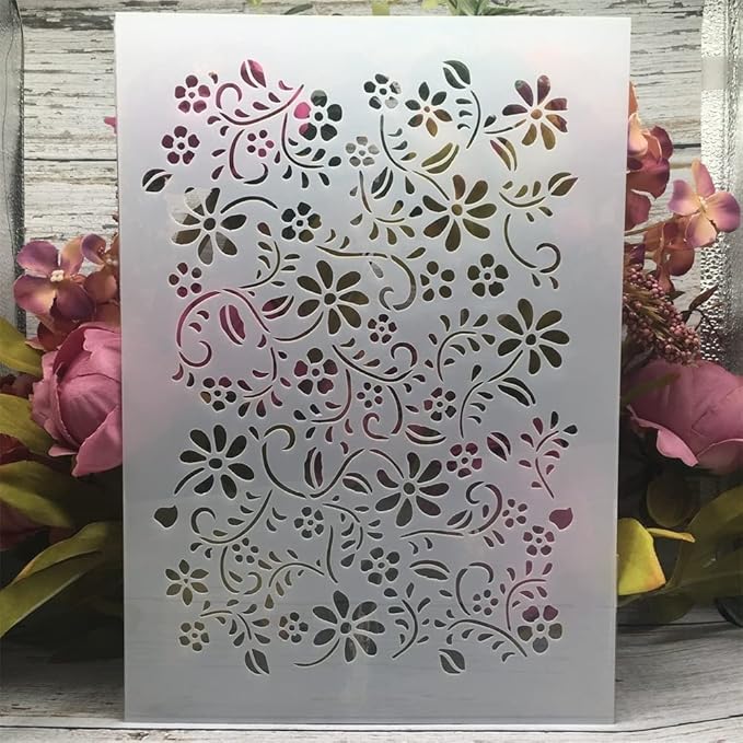 TIAMECH A4 Reusable Grass Stencil for Painting - Small Grass, Flowers & Leaves Layering Template, DIY Wall Art, Wood Furniture, Scrapbook & Crafts (8.3x11.7inch)