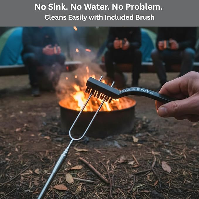 Fire Forks by LegendPeak - Marshmallow Roasting Sticks | 32” Extendable Skewers w/Color-Coded Handles, Safe Flat Tips, Cleaning Brush & Travel Bag for Campfire, Fire Pit, BBQ, S’mores (5 Pack)