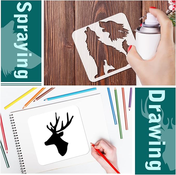 20 Pieces Forest Animal Stencils for Painting on Wood Reusable Wildlife Stencils Deer Bear Wolf Moose Drawing Templates for Winter Christmas Party Crafts Decor