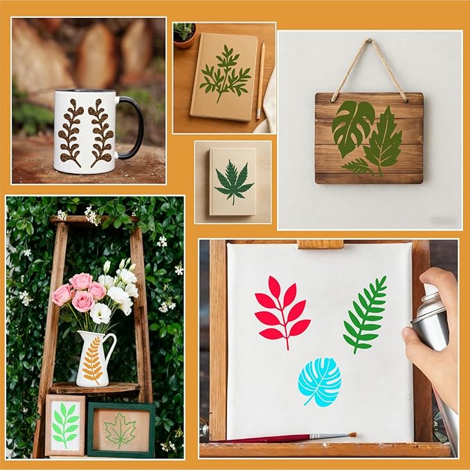 Stencils Plants 4in 53pcs Paint Template Reusable Plastic Templates DIY Crafts Stencil Painting Decoration for Fabrics Window Wall Home Wood(4inch 53 Pack)
