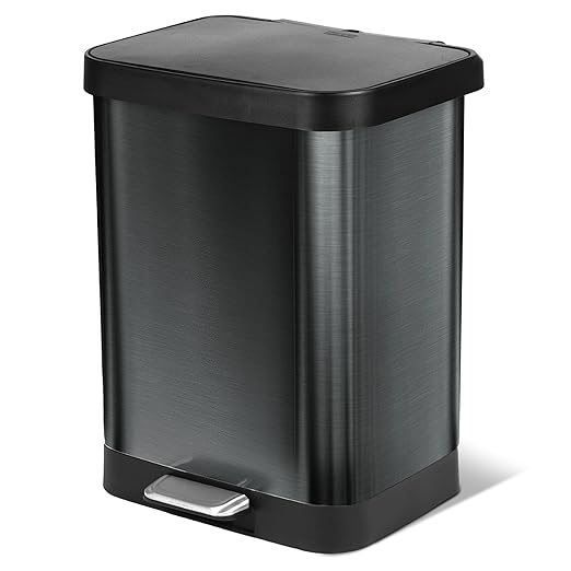 Glad 13-Gallon Stainless Steel Step Trash Can with Clorox Odor Protection, Soft Close Lid, Foot Pedal & Waste Bag Holder – Large Indoor Metal Garbage Bin for Kitchen, Home & Office Use