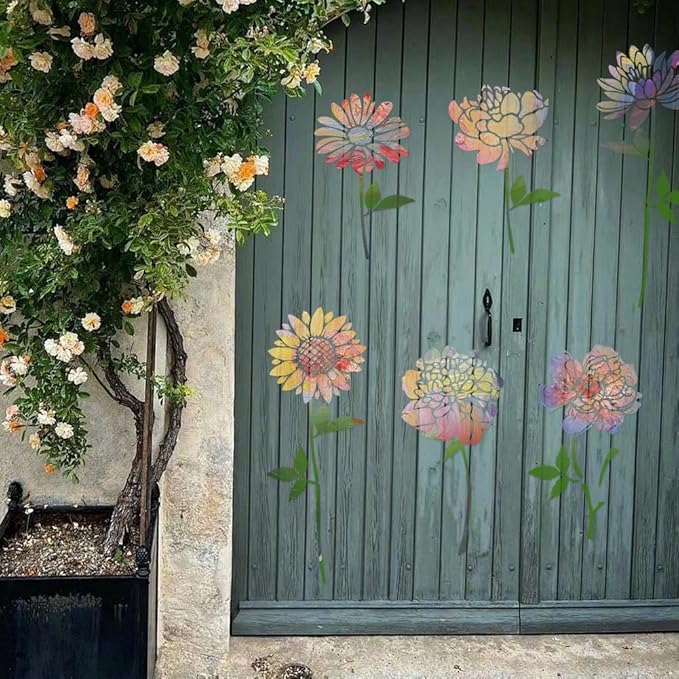 10PCS Large Flower Stencils for Painting, Wall Stencils for Painting, Giant Wall Stencil with Brushes Sunflower Floral Fence Stencil for Walls Garden Fence Furniture