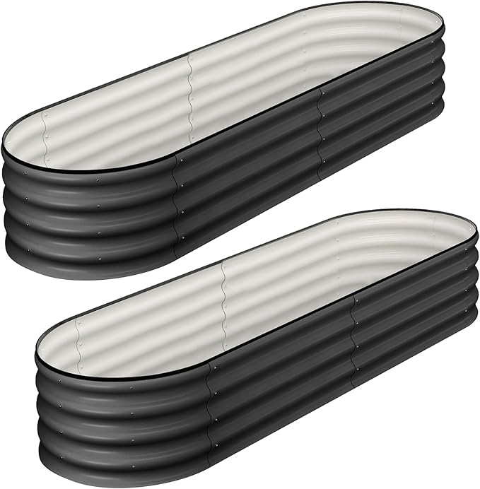 2 Pcs 4.5x2x1.5ft Oval Galvanized Raised Garden Beds, Metal Planter Boxes with Open Base, Tool-Free Assembly for Vegetables, Flowers, Herbs - Outdoor & Patio Use, Gray