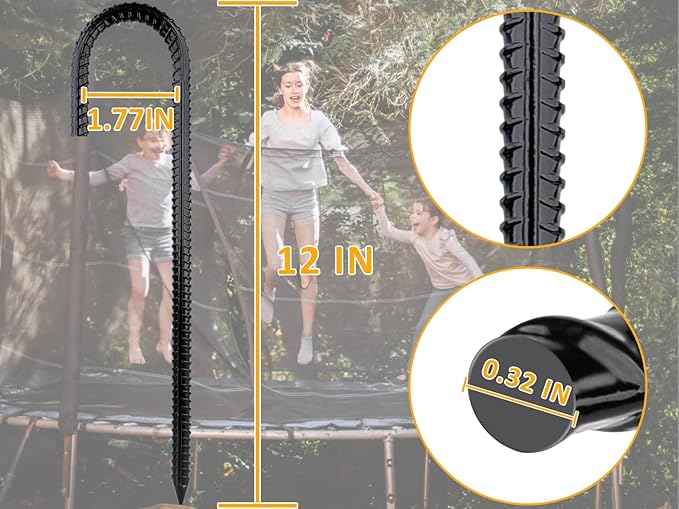 RIY Trampoline Stakes Anchors High Wind Heavy Duty Tent Stakes 12 Inch Ground Anchor Trampoline Accessories with T Hook