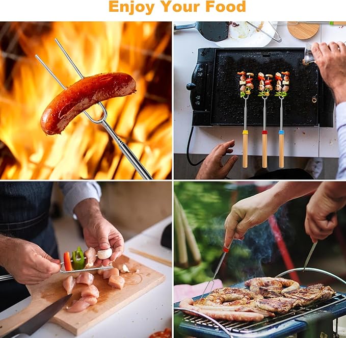5 Pcs Marshmallow Roasting Sticks for Fire Pit Long 32Inch, Smores Sticks Skewers, Smores Kit for Fire Pit, Premium Telescoping Hot Dog Roasting Sticks for Campfire Accessories Outside Camping VOPTON