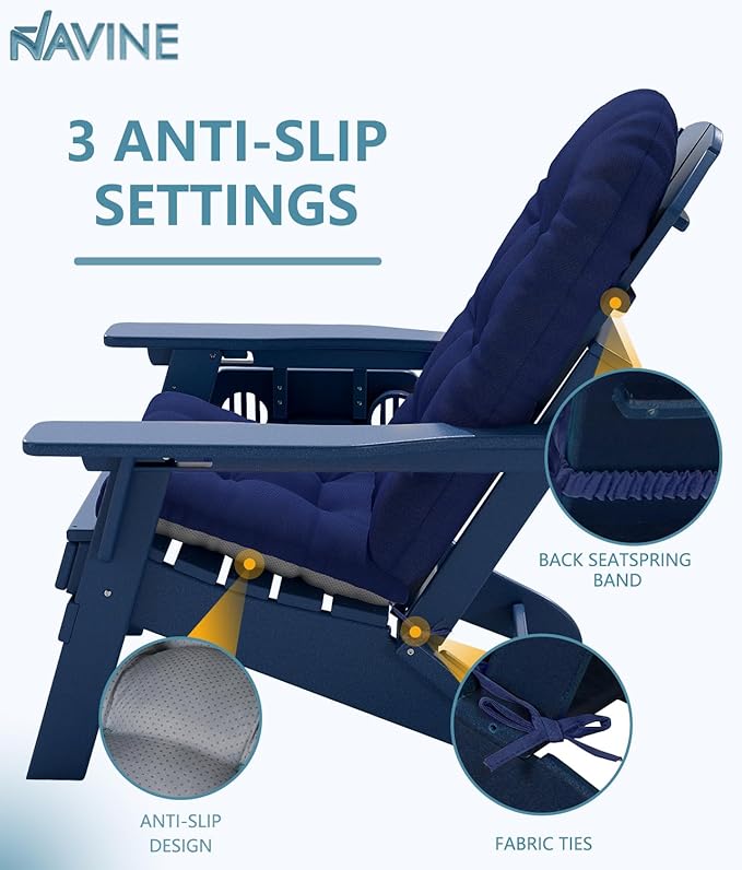 Adirondack Chair Cushion, Thickened High Back Patio Cushions with Ties and Non-Slip Bottom, Water-Resistant and UV-Protected Patio Chair Cushion for Indoor and Outdoor, Dark Blue