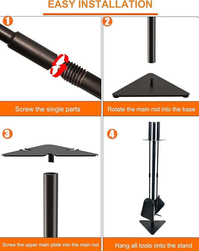 Tomersun Small 23 Inch Fireplace Tools Set Indoor 4 Pcs Fireplace Tools with Fireplace Poker, Shovel, Broom, Fireplace Tool Stand