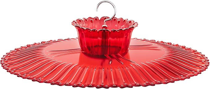 iBorn Hummingbird Feeders Sun Baffle,Ant Proof Moat Shade Cover Combo,for Hanging Bird Feeder for Outdoors Rain Guard,Red, 10.6inch