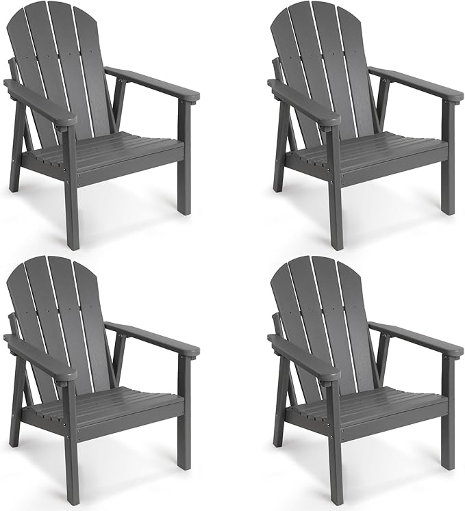 Adirondack Chair Set of 4, HDPE All Weather Adirondack Chairs, Fire Pit Chairs, Patio Chairs, Lawn Chairs. Perfect for Porch, Patio, Poolside, Deck.