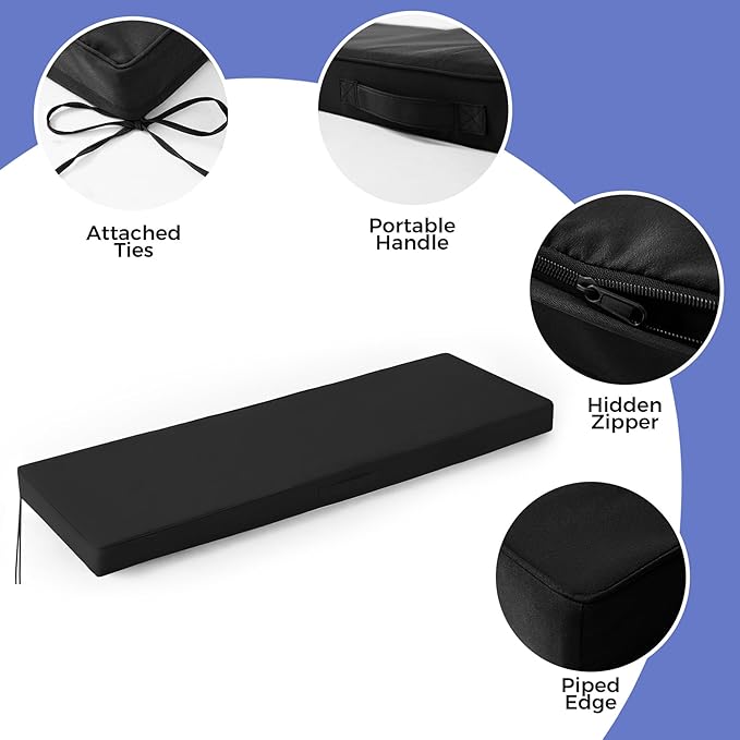 Outdoor Bench Cushions for Outdoor Furniture, 42x18x3 Inch, Waterproof Bench Pillow, Fade Resistant Long Bench Seat Pads for Garden, Indoor, Porch Swing, Black