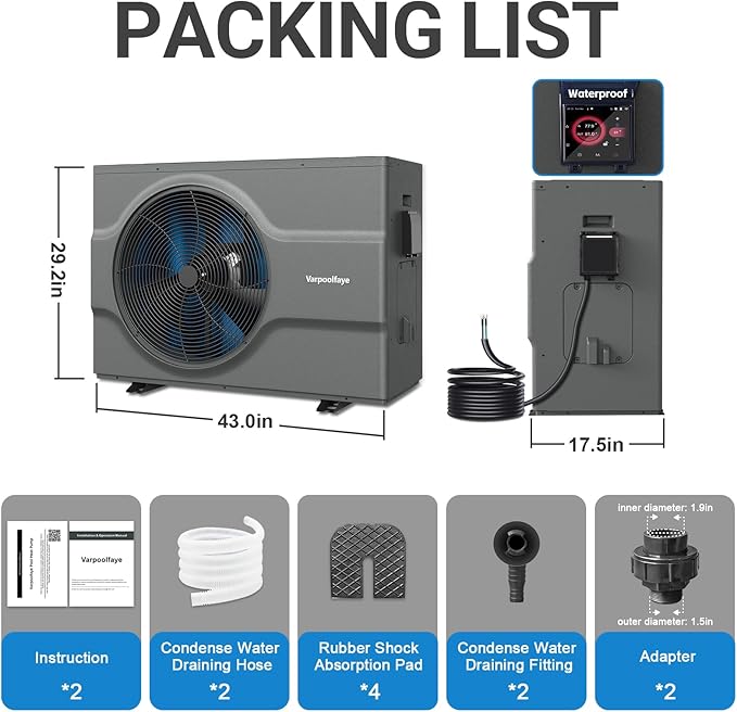 Electric Pool Heater for Inground Pool 88000 BTU Swimming Pool Heat Pump Above Ground Pool Heater 220V 24000 Gallon Heating or Cooling WiFi Control Schedule