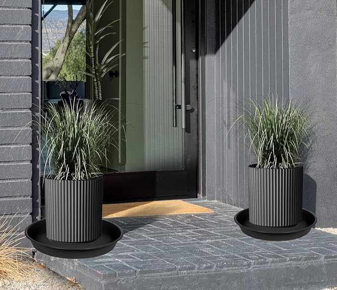 2 Pack of Plant Saucer 14 inch, Plastic Plant Saucers 14" Round, Flower Trays for Indoors Outdoor, Plant Drip Trays for Pots, Plant Water Tray for Planter 13-15" (14", Black)