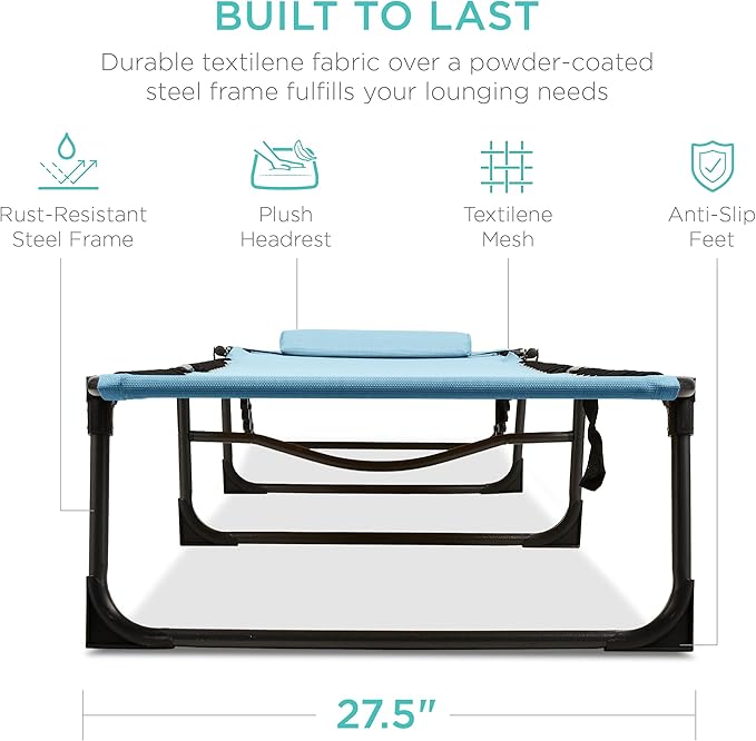 Best Choice Products Patio Chaise Lounge Chair, Portable Outdoor Folding Recliner for Lawn, w/ 8 Positions, Handles, 300lb Capacity - Slate Blue