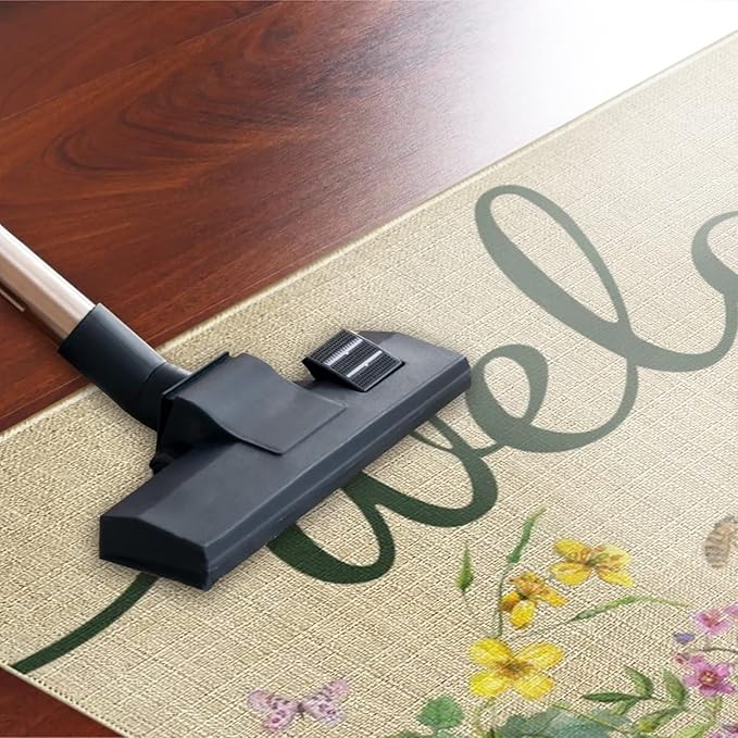 Welcome Floral Decor Doormat, Home Spring Summer Flower Front Door Mats, Indoor Outdoor Non Slip Reusable Entrance Rug 17"x30"