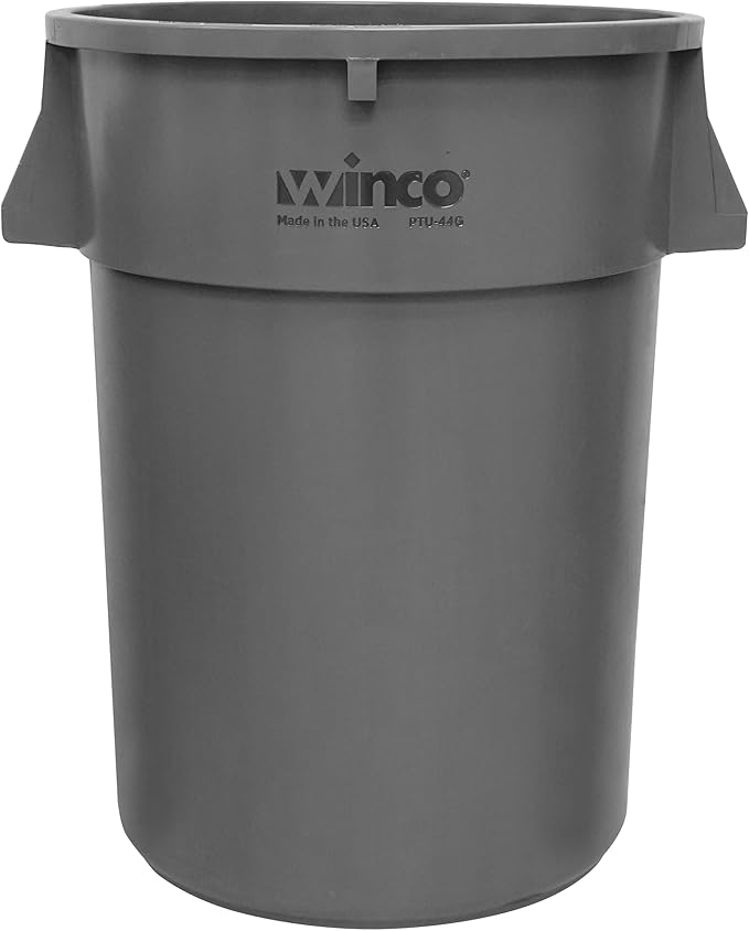 Winco Heavy-Duty Round Waste Container/Trash Can, 32 Gallon, Gray