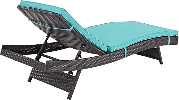 Modway Convene Wicker Rattan Outdoor Patio Chaise Lounge Chairs in Espresso Turquoise - Set of 4