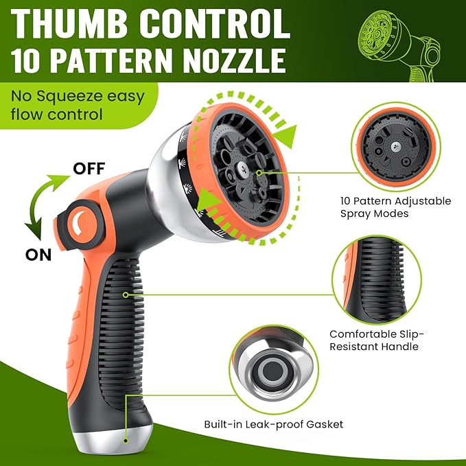 Garden Hose 50 ft, Water Hose Heavy Duty, Flexible Lightweight Non-Expanding Hose with 10 Function Sprayer, Leak-Proof, Burst-Resistant, High-Pressure, Anti-Kink, Garden Gifts for Men Women