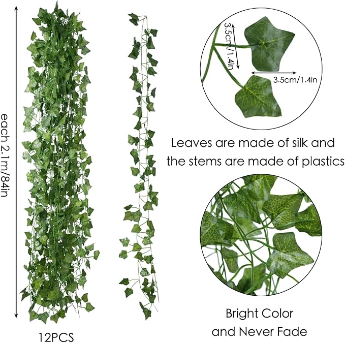 Fake Vines for Room Decor(48Pack336Ft) Aesthetic Artificial Plant Ivy Leaves Hanging Greenery Garlands for Home Bedroom Wall Wedding Christmas Party Office patio Indoor, Outdoor Garden Décor