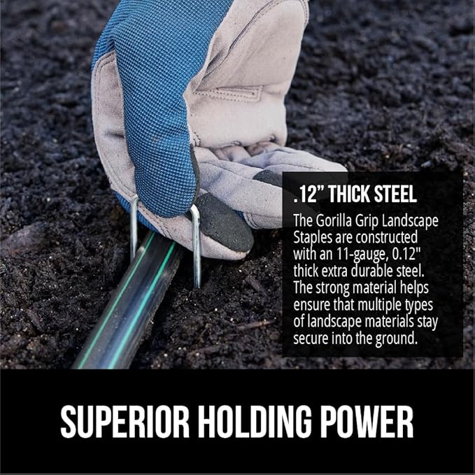 GORILLA GRIP 200 Pack Strong Galvanized Steel Landscape Staples, Rust-Resistant Sharp Tips, Plant and Garden Stakes, Adjustable Ground Yard Anchors, Outdoor Metal Landscaping Pins for Lawn, 6 Inch