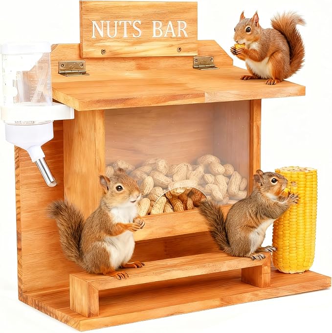 Nut Bar Squirrel Feeder, Squirrel Feeders for Outside, Squirrel Picnic Table Peanut Corn Cob Feeder, Wooden Squirrel Picnic Table Feeder for Corn Peanut, Chipmunk Feeder Box
