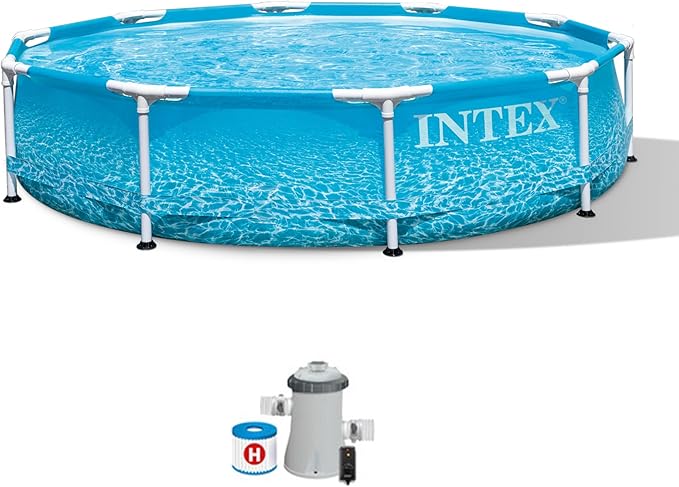 INTEX 28207EH Beachside Metal Frame Above Ground Swimming Pool Set: 10ft x 30in – Includes 330 GPH Cartridge Filter Pump – Puncture-Resistant Material – Rust Resistant – 1185 Gallon Capacity