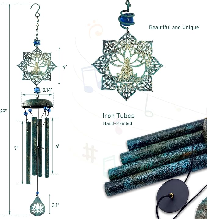 Spiritual Wind Chime, Metal Hanging Wind Chimes for Outside Inside, Zen Windchime with Calming Sound for Yard, Balcony, Yoga Room
