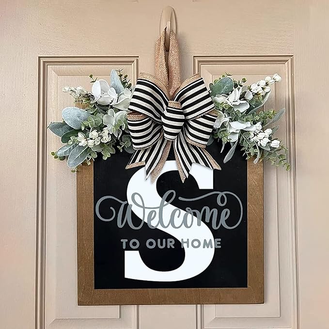Last Name Front Porch Decor, Welcome Sign Door Wreath, Outdoor Decorations, 26 Letter Hanging Monogram for All Seasons (S)